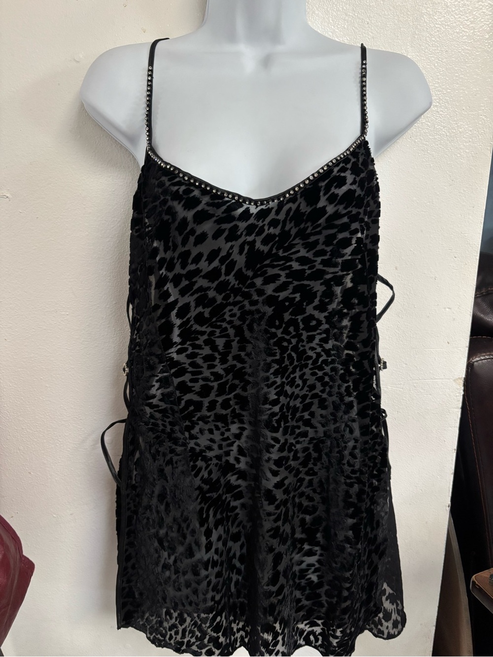 NWT Shirley of Hollywood Leopard Burnout Velvet Chemise Set - Size L rhinestone